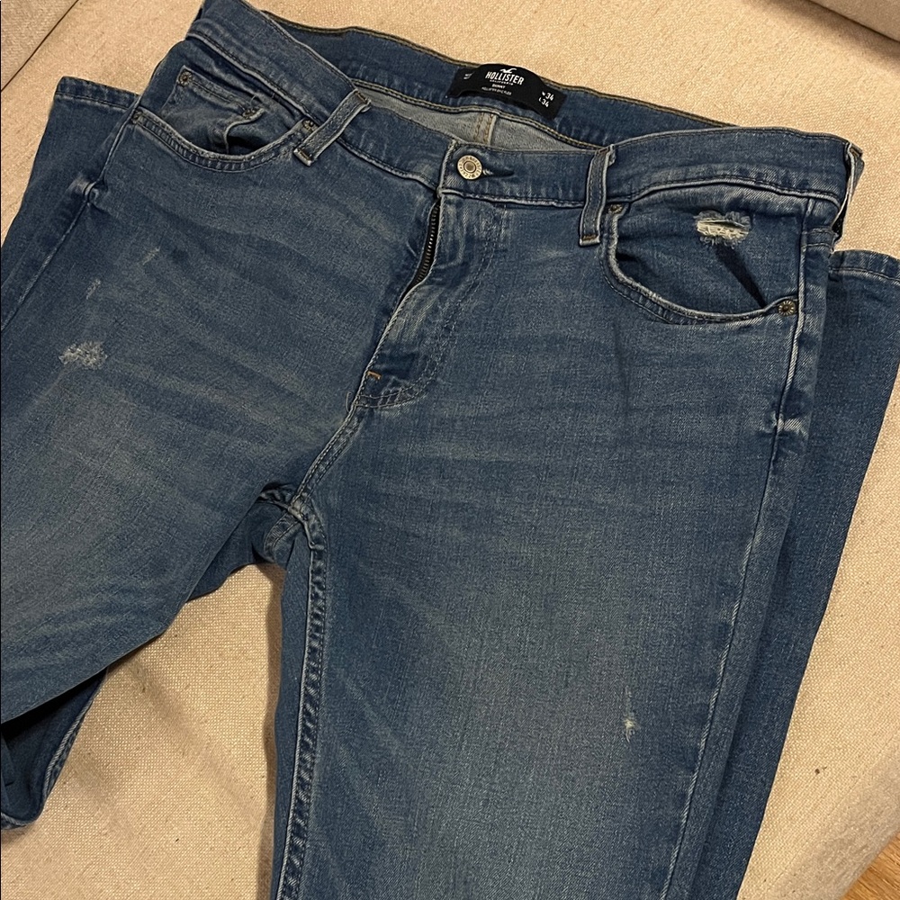 Hollister 34x34 Men's Slim Stretch Denim Jeans - Medium Blue Wash